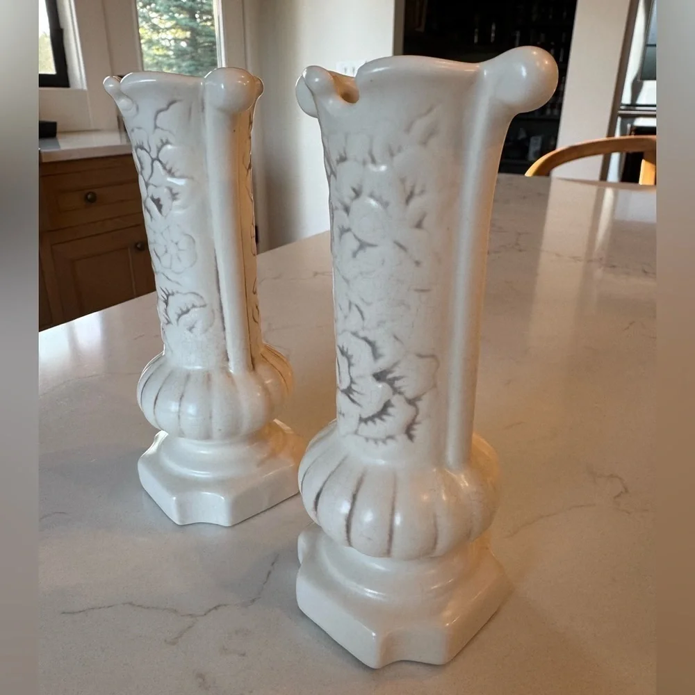 Vintage MCM Red Wing Pottery Raised Pattern Bud Vase Set of Two